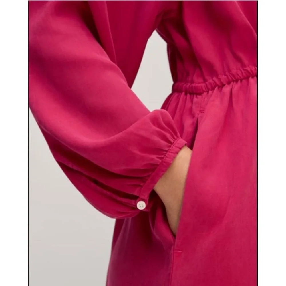 Everlane Tencel Gathered Maxi Dress L Pink Button Modest Oversized Quiet Luxury‎